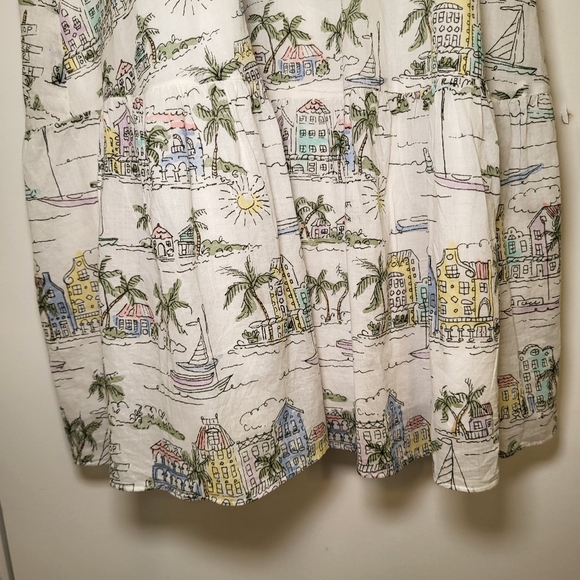 Talbots Ruffle Fit & Flare Dress Scenic Curacao Beach Palm 100% Cotton Women's 6 - Picture 11 of 13